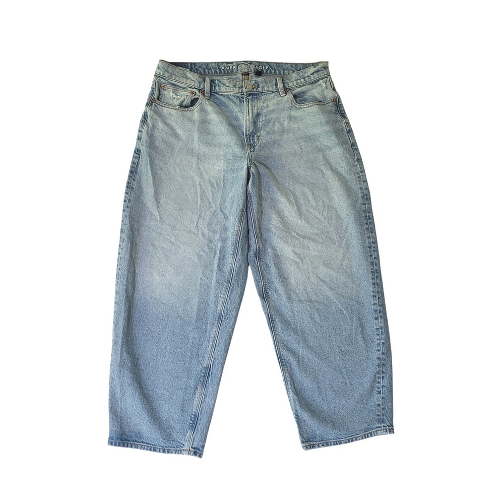 American Eagle Stretch Barrel Jeans Light Wash Size 12 Womens 90's Blue